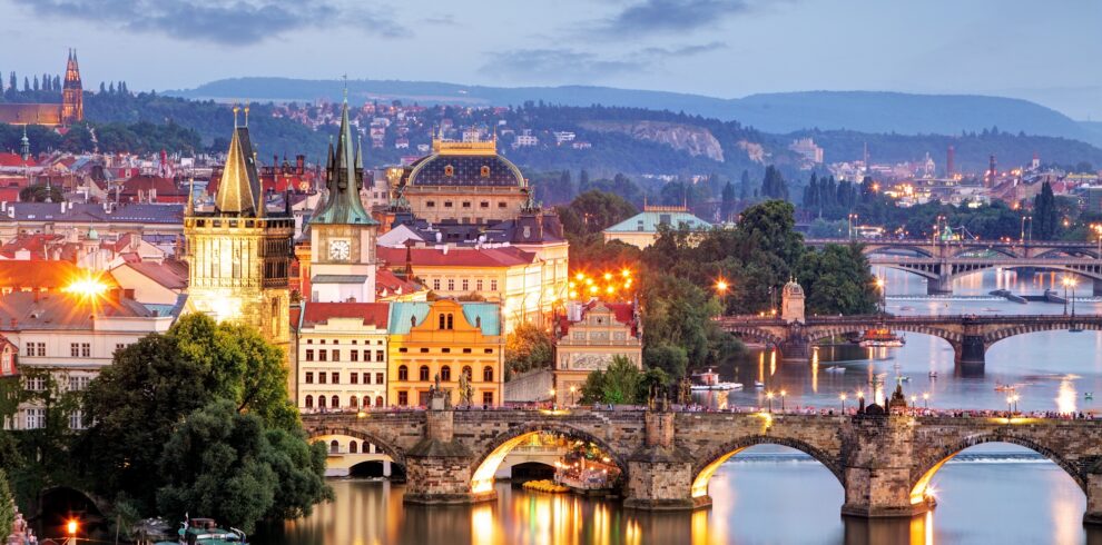 Prague cityscape at night