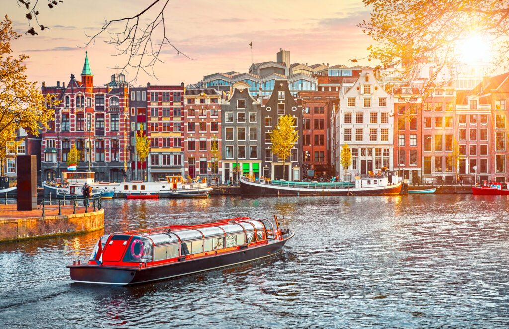 Channel,In,Amsterdam,Netherlands,Houses,River,Amstel,Landmark,Old,European
